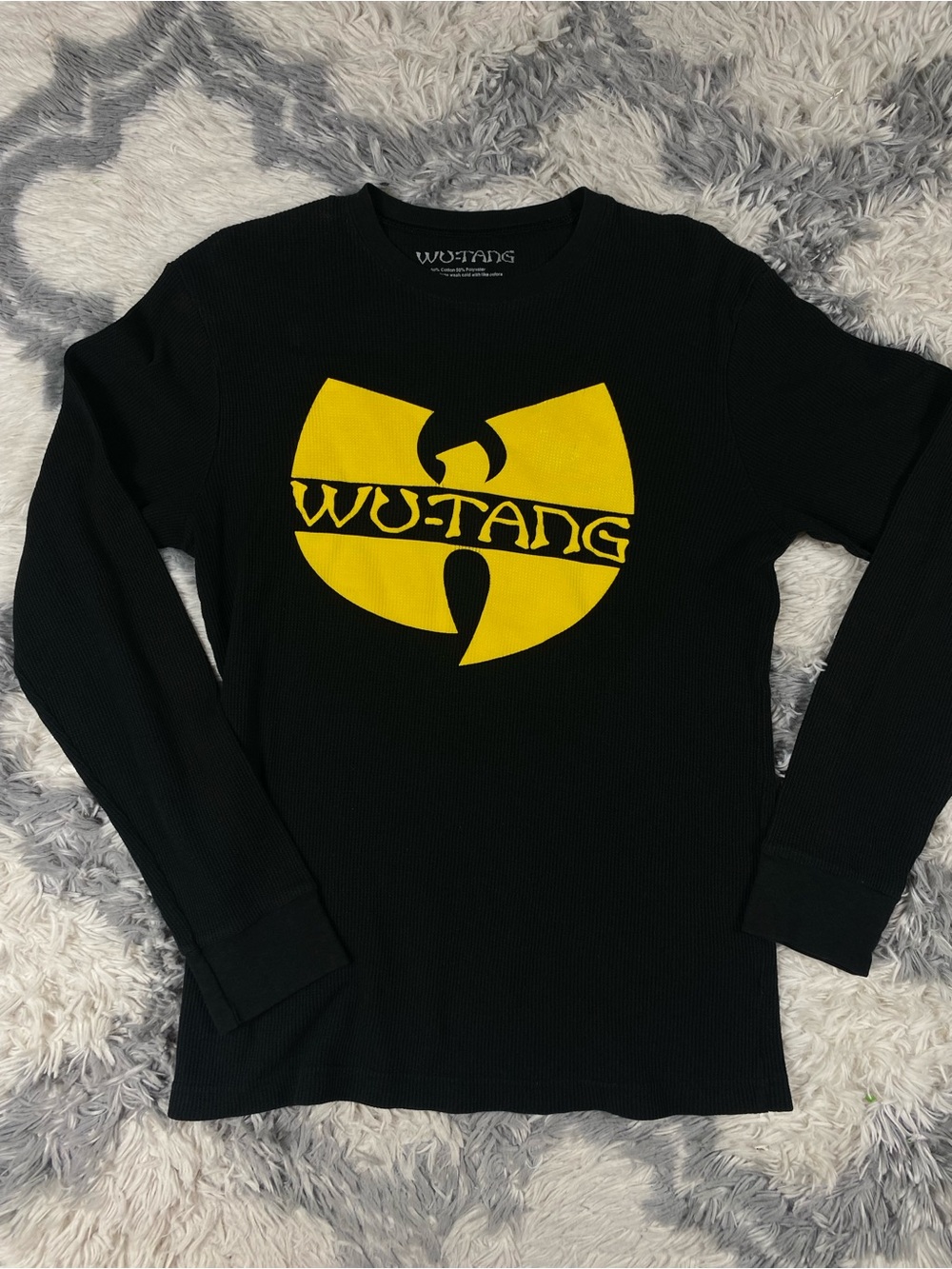 Wu Tang Clan Thermal Shirt Adult Large Black Logo Waffle Knit Pullover Y2K